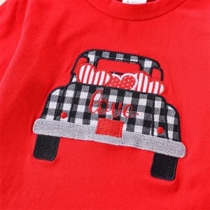 Boys Girls 2-piece Outfit Short Sleeve Heart Pattern Top with Denim Shorts Valentine’s Day Set