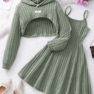 Autumn And Winter Women's And Children's Casual Fashionable Elegant Short Top&Dress Two-Piece Set